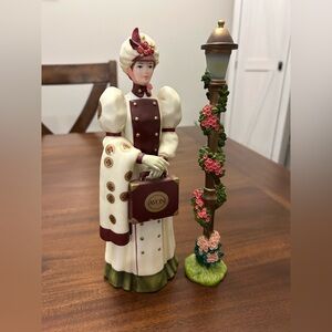 Avon Burgundy and Cream Victorian Figurine with Floral Lamp Post